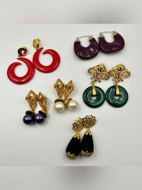Vintage 90s Colorful Earrings Mixed Lot of 6 Pairs Lucite Faux Pearl Pierced